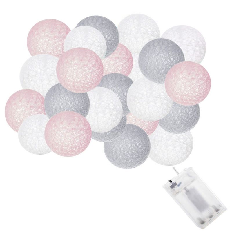 Lampki dekoracyjne cotton balls Springos 30 LED 30 kul różowe szare 1 szt.