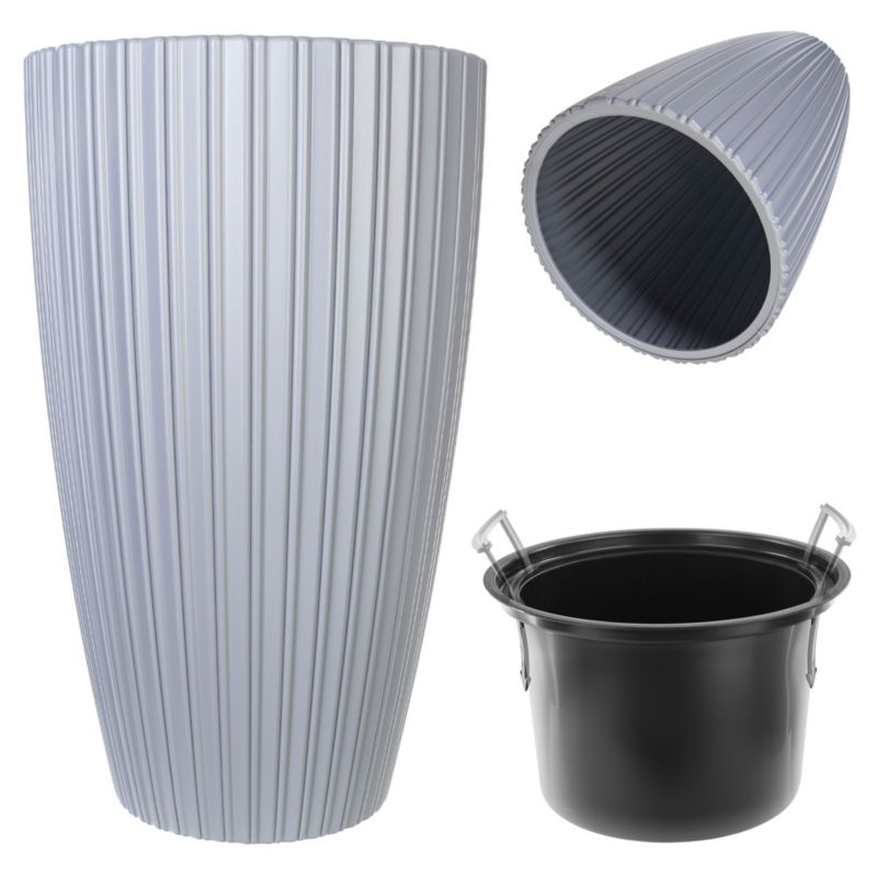 Doniczka KADAX Donica Na Kwiaty 30cm Osłonka Z Wkładem Kwietnik Plastikowa szara 1 szt.