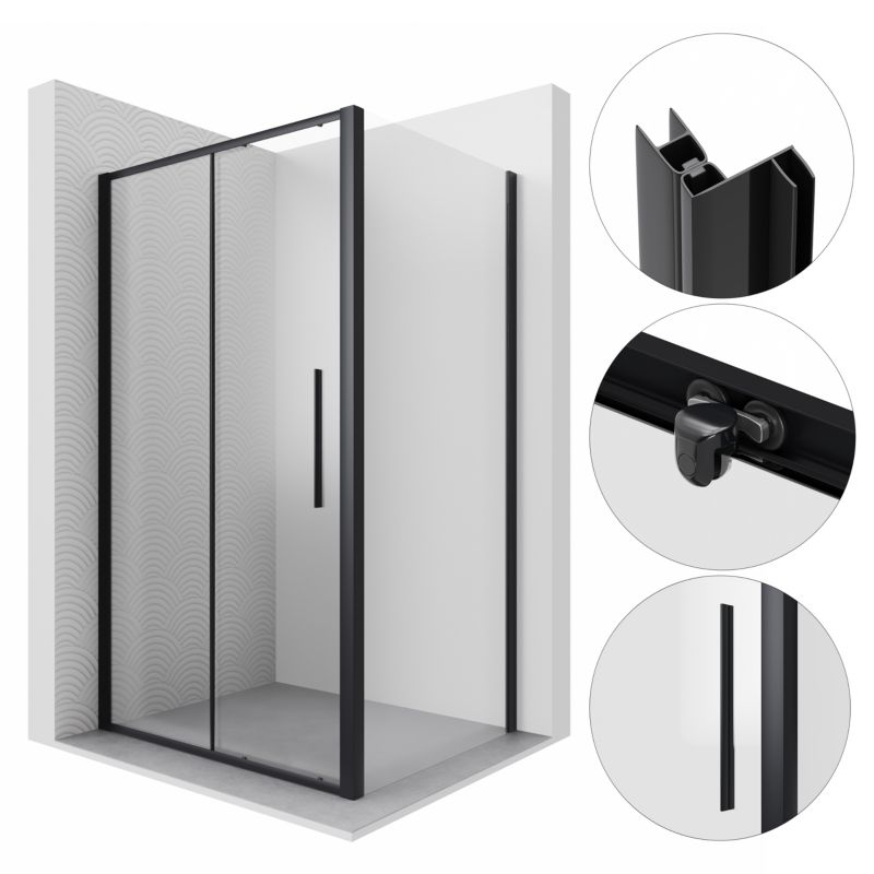 Kabina prysznicowa 90x80 prostokątna przesuwna PYRUS SEVANTE czarna 1 szt.