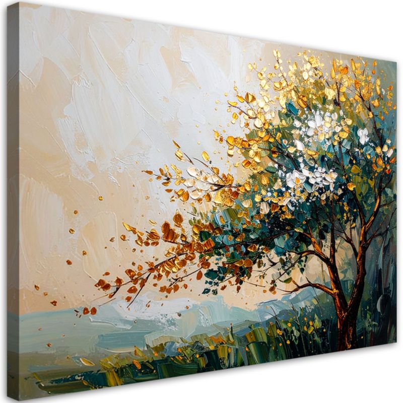 Obraz do salonu sypialni biura Feeby Drzewo Liście Krajobraz w beżu 120x80cm 1szt