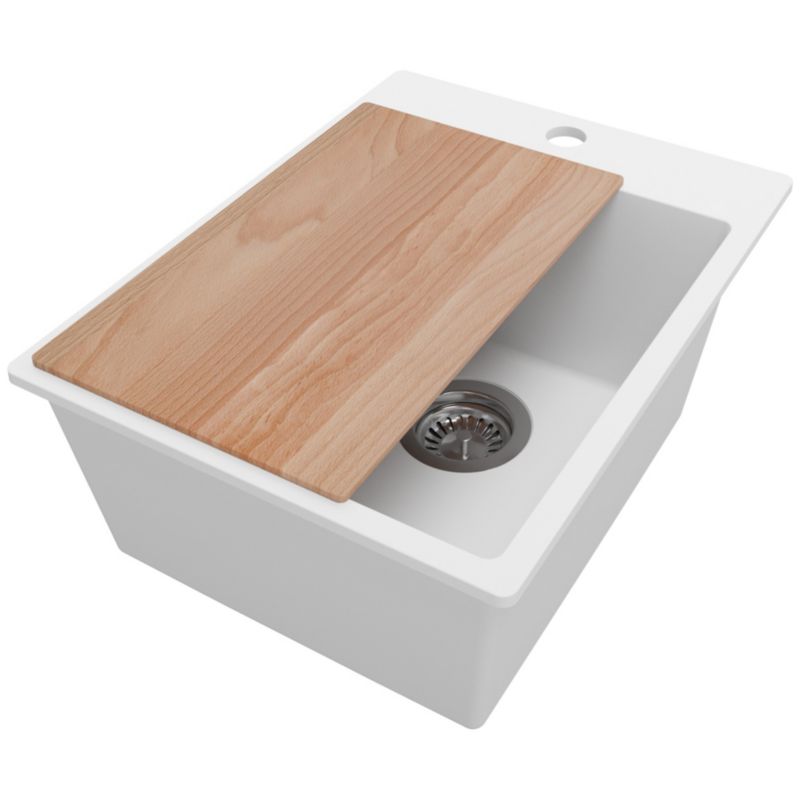 Zlewozmywak Ryga PRIMAGRAN Nablatowy 38x50cm do szafki od 40cm z Syfonem i Dodatkiem Biały 1 szt.