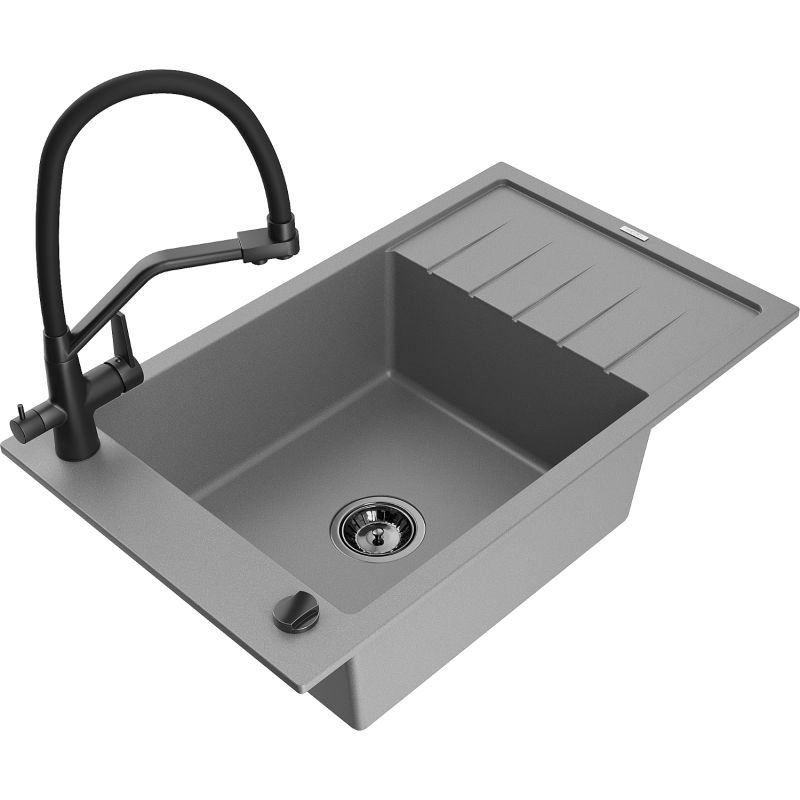 Zlewozmywak granitowy 1-komorowy Mexen Elias z ociekaczem i baterią kuchenną Elia beżowy - 6511-69-670101-50 1 szt.