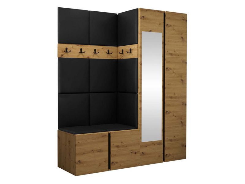 Garderoba MIRJAN 24 Orion XII dąb artisan/czarny + czarna ekoskóra 1 kpl.