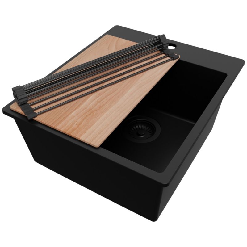 Zlewozmywak Ryga PRIMAGRAN Nablatowy 43x50cm do szafki od 45cm z Syfonem i Dodatkiem Cały Czarny 1 szt.