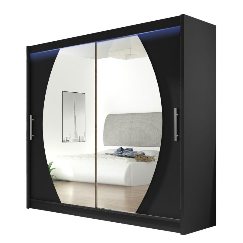 Szafa MIRJAN 24 z drzwiami przesuwnymi London IV z oświetleniem RGB czarny/lustro 1 szt.