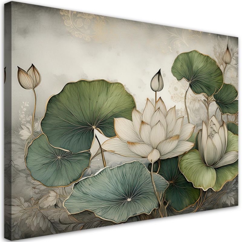 Obraz do salonu sypialni Feeby Lilie wodne Kwiaty Zielony 90x60 cm 1szt