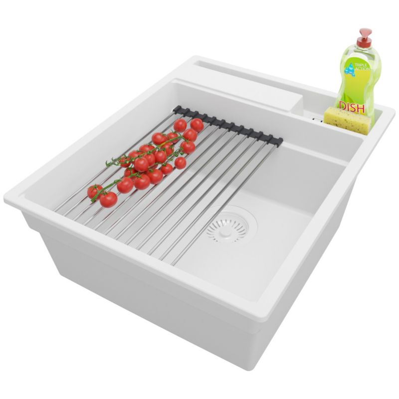 Zlewozmywak Oslo Pocket PRIMAGRAN Nablatowy 43x53cm do szafki od 45cm z Syfonem i Dodatkiem Cały Biały 1 szt.