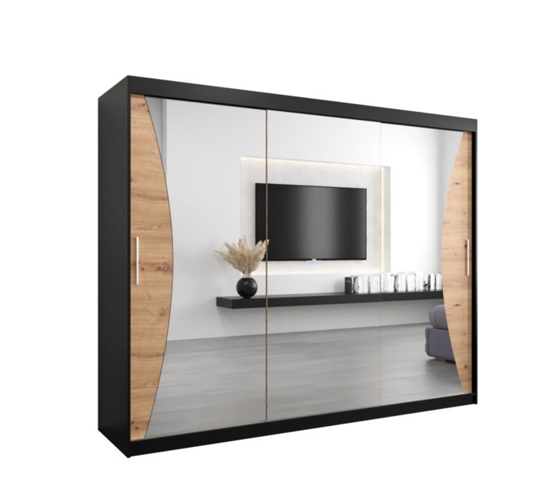 Szafa przesuwna Garderoba Abiks MONACO 250 czarny mat + dąb artisan 1 szt.