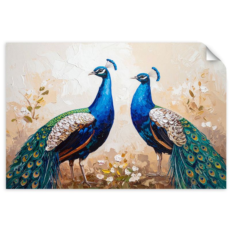 Plakaty samoprzylepne do salonu sypialni Feeby Kolorowe Pawie Ptaki Natura 150x100cm 1szt