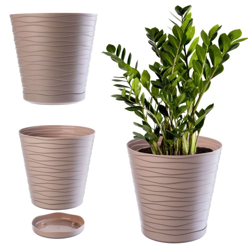 Doniczka KADAX Donica Na Kwiaty 21 cm Osłonka Z Podstawką Kwietnik Plastikowa 1 szt.