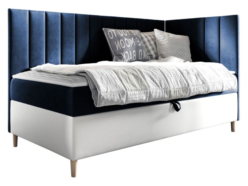Łóżko kontynentalne MIRJAN 24 Maja Junior 3 80x200, Strona: Prawa biała ekoskóra/granatowy 1 szt.