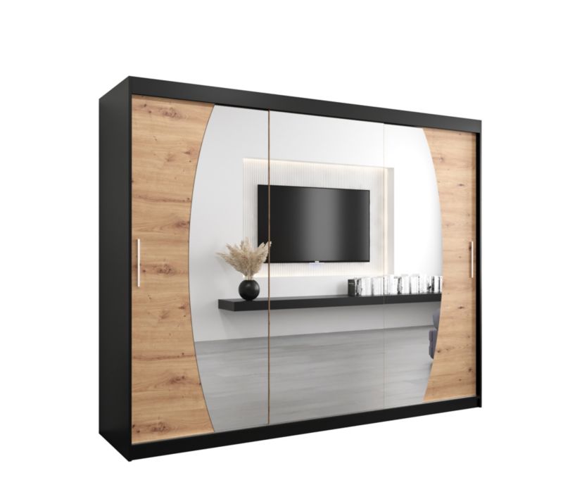 Szafa przesuwna Garderoba Abiks ELYPSE 250 czarny mat + dąb artisan 1 szt.