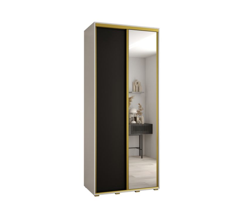 Szafa przesuwna Abiks DAVOS 3 wysoka szer.100cm gł.60cm biały/czarny/złoty 1szt.