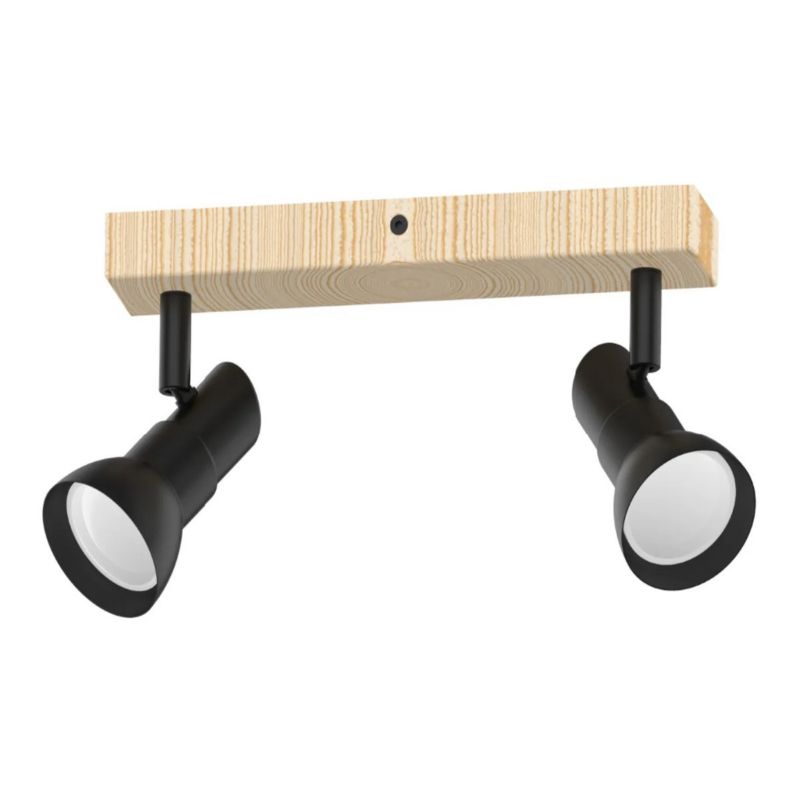 Lampa sufitowa Zuma Line Triest czarny matowa-drewno Listwa z lampami 2 x GU10 x 50W wym: 13 x 26 x 6 cm - 1 szt.