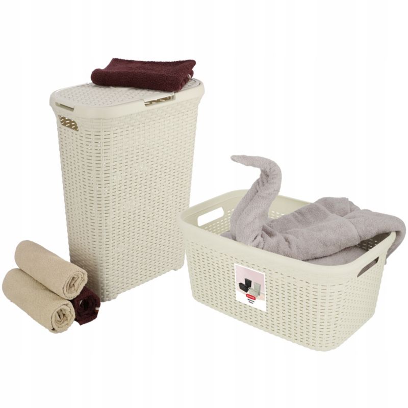 Kosz z pokrywą 40L + pojemnik 45L Curver Natural Style kremowy 1 szt.