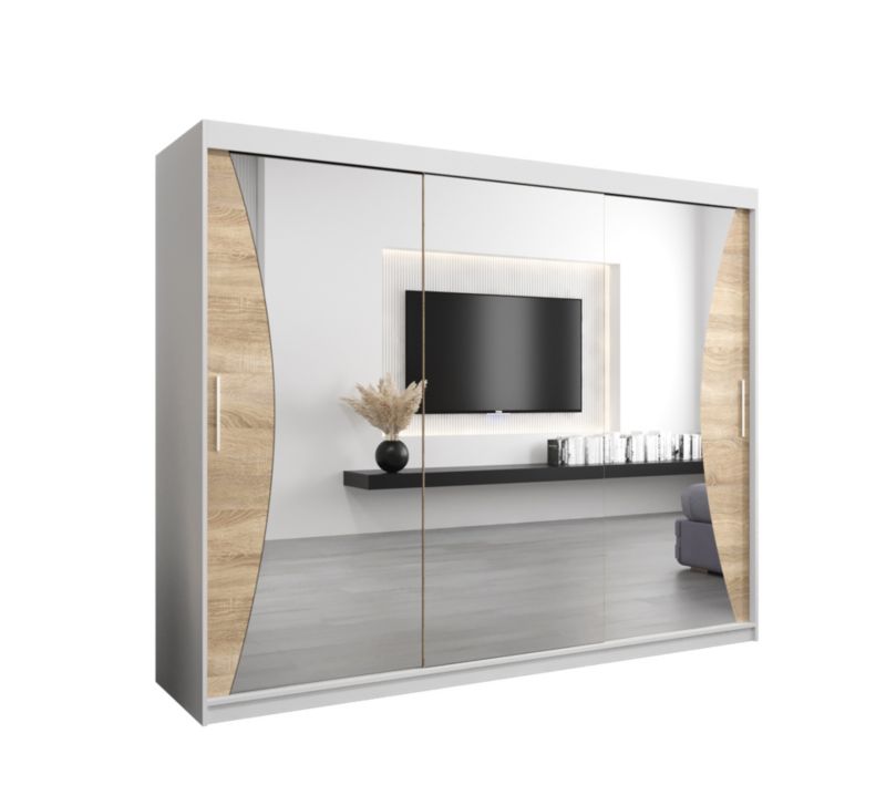 Szafa przesuwna Garderoba Abiks MONACO 250 biały mat + dąb sonoma 1 szt.