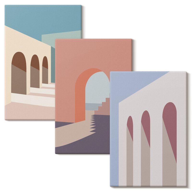 Zestaw Sztuki Na Płótnie Wallfluent 40x60 cm Pastelowe grafiki architektury 3 szt.