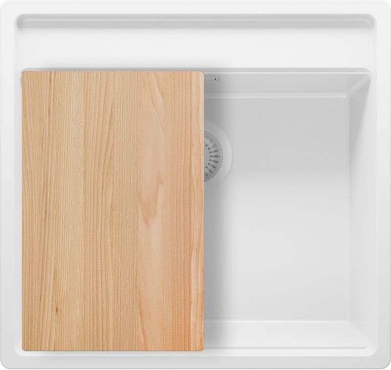 Zlewozmywak Bergen PRIMAGRAN Nablatowy 56x53cm do szafki od 60cm, Cały Biały + Syfon + Deska, S190, 1 szt.