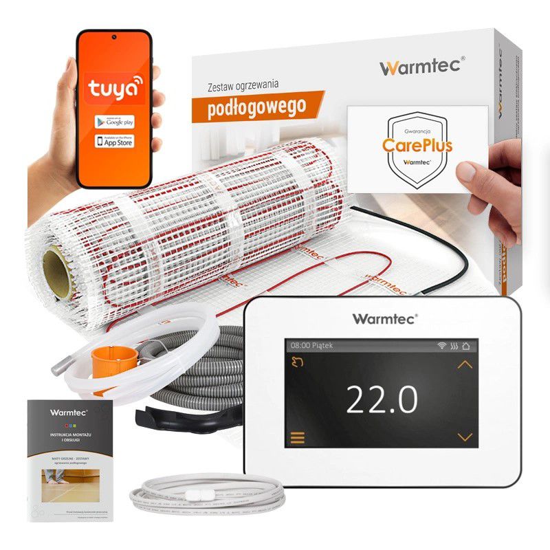 Mata grzewcza grzejna pod płytki Warmtec 2m² 170W/m² Wi-Fi zestaw biały regulator DS2-20/XTS 1 szt.