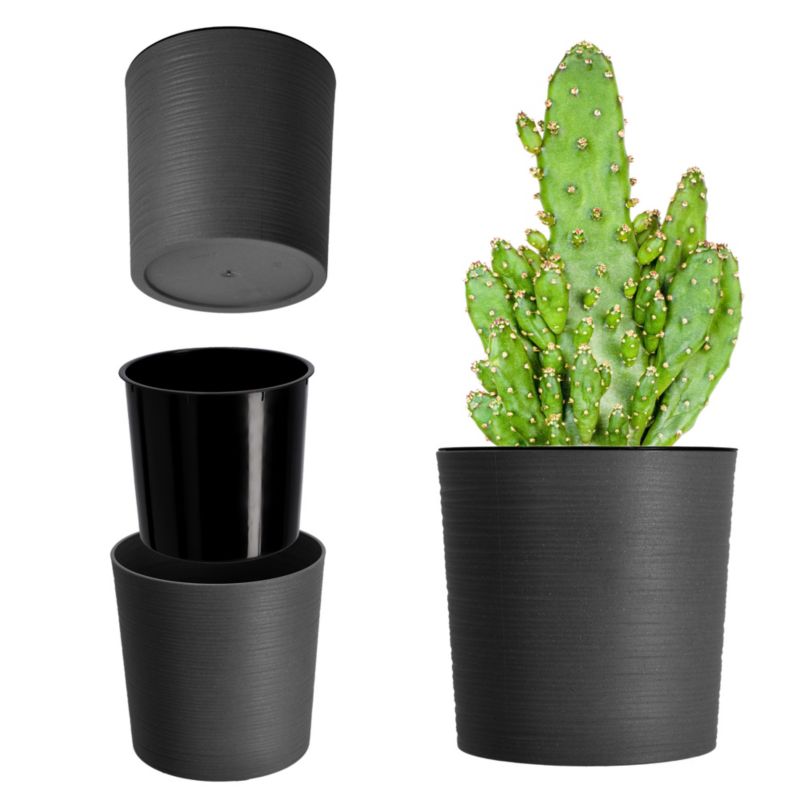 Doniczka KADAX Donica Na Kwiaty 19cm Osłonka Z Wkładem Kwietnik Plastikowa Grafit 1 szt.