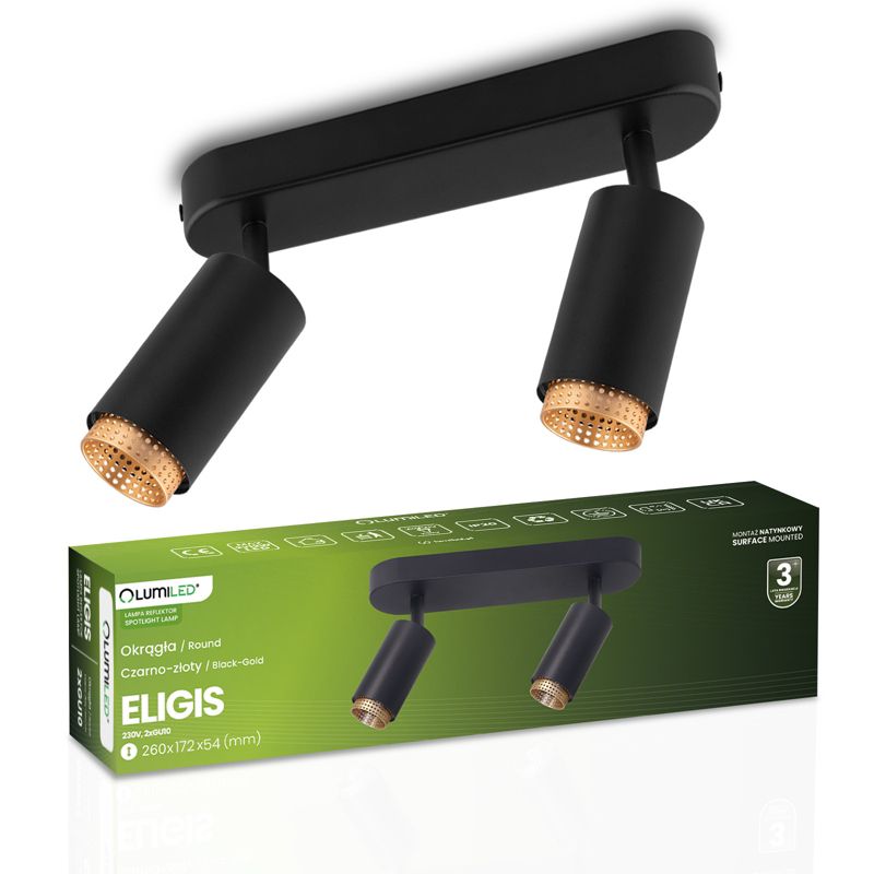 Lampa Sufitowa Lumiled Reflektor LED 2x GU10 Tuba Spot Czarny 1 szt.