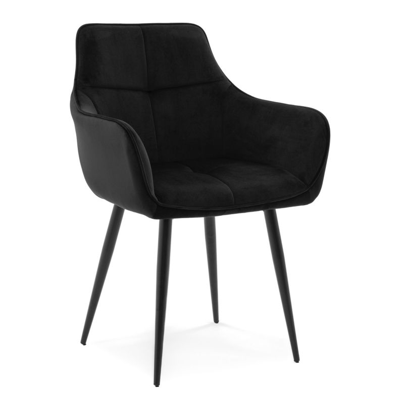 Krzesło tapicerowane New Home QUATTRO czarne pikowane welurowe bluvel z podłokietnikami 1 szt.
