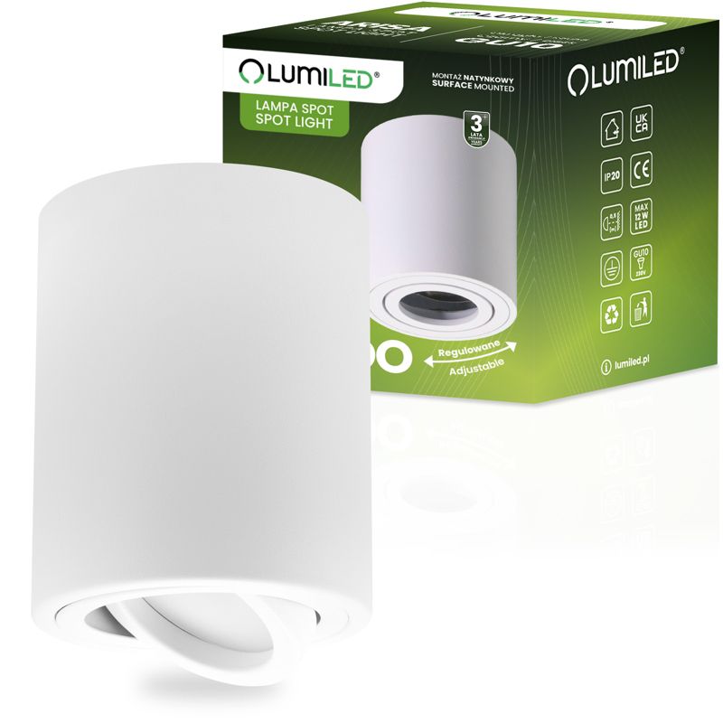 Oprawa Natynkowa Lumiled Halogenowa Spot Tuba Ruchoma GU10 Okrągła Biała 80mm 1 szt.