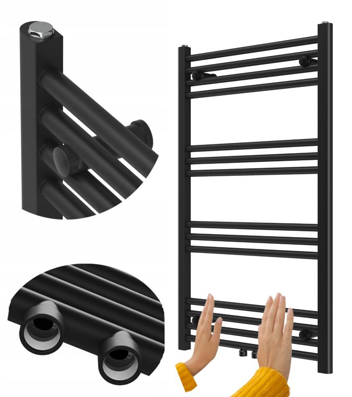 Grzejnik Łazienkowy Granitan Raven 100/60cm Czarny Kaloryfer Drabinkowy 1kpl.