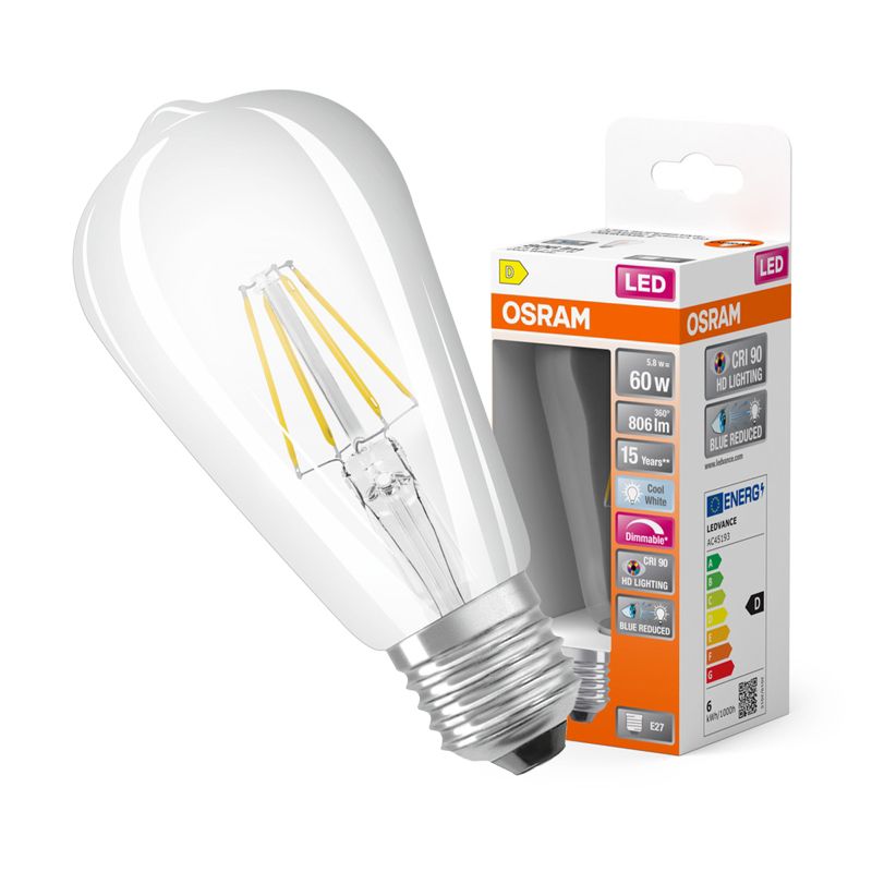 Żarówka LED Osram ST64 Edison E27 5.8W 806lm 4000K 300st Filament Ściemnialna 1 szt.