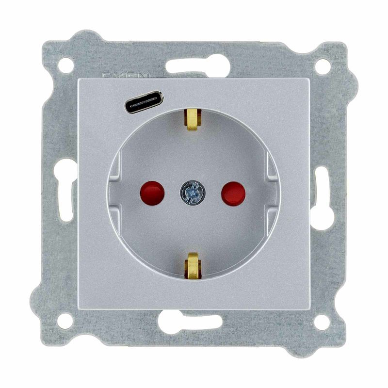 Gniazdo EXEN z uziemieniem Schuko 2P+E + Typ C Srebrny 1 szt.