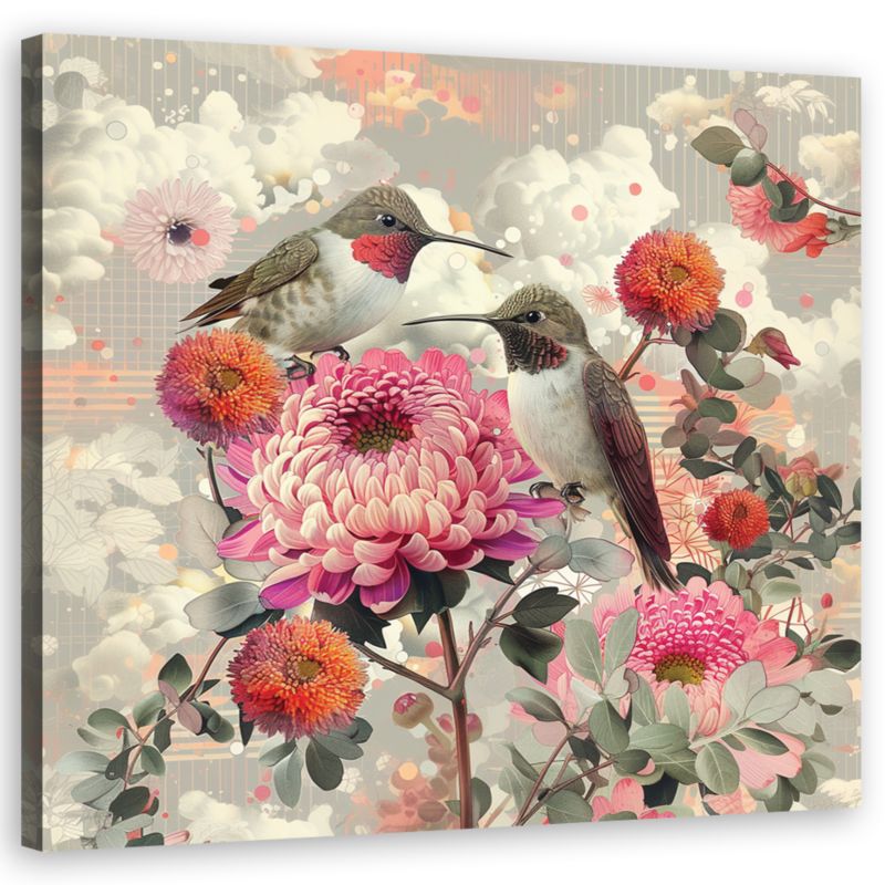 Obraz do salonu sypialni Feeby Zwierzęta Ptaki Kwiaty 60x60 cm 1szt