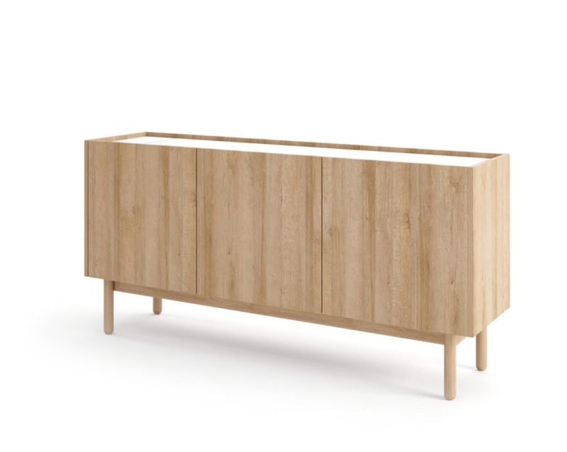 Komoda trzydrzwiowa Bettso Boho 144 cm duża dąb riviera marmur bianco 1szt.