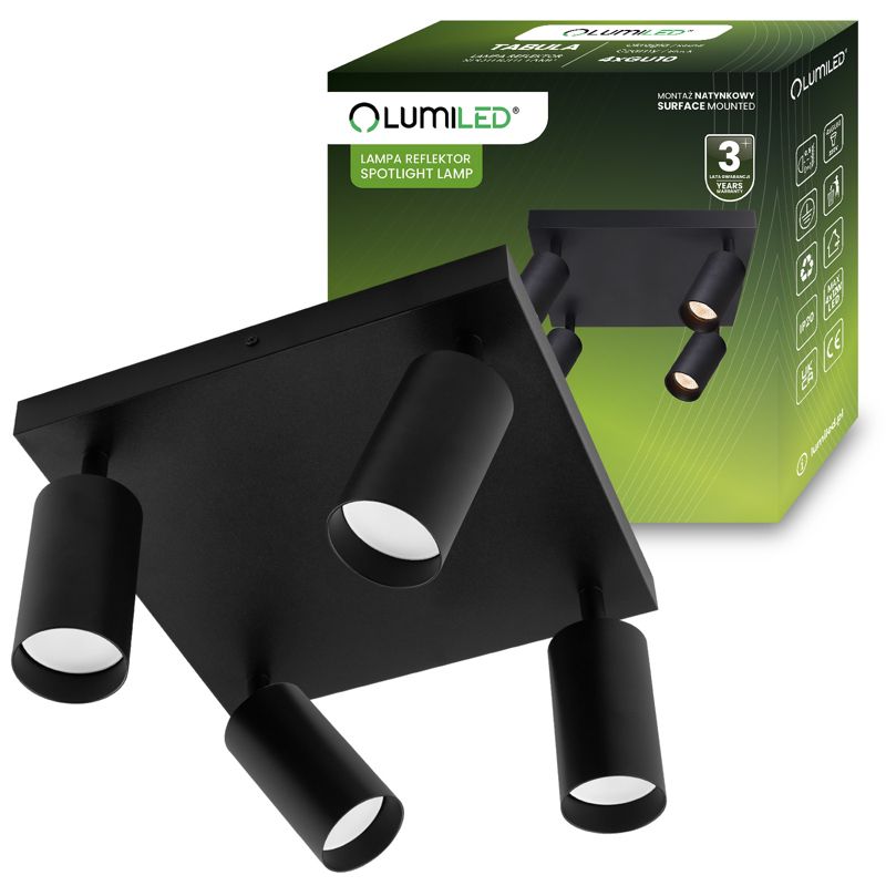 Lampa Sufitowa Lumiled Plafon Spot Tuba Reflektor Oprawa Halogenowa 4x GU10 1 szt.