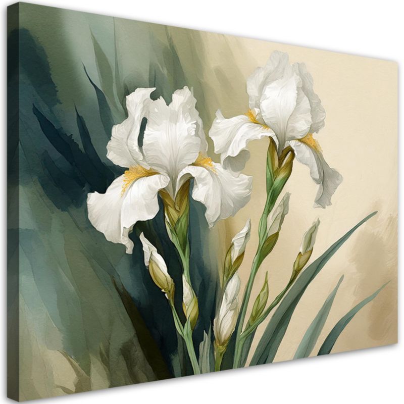 Obraz do salonu sypialni Feeby Białe Irysy Kwiaty Beżowy 120x80 cm 1szt