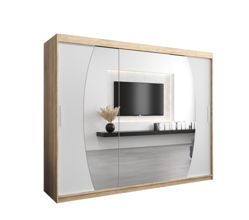 Szafa przesuwna Garderoba Abiks ELYPSE 250 dąb sonoma +biały mat 1 szt.