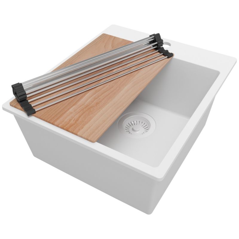 Zlewozmywak Ryga PRIMAGRAN Nablatowy 43x50cm do szafki od 45cm z Syfonem i Dodatkiem Cały Biały 1 szt.