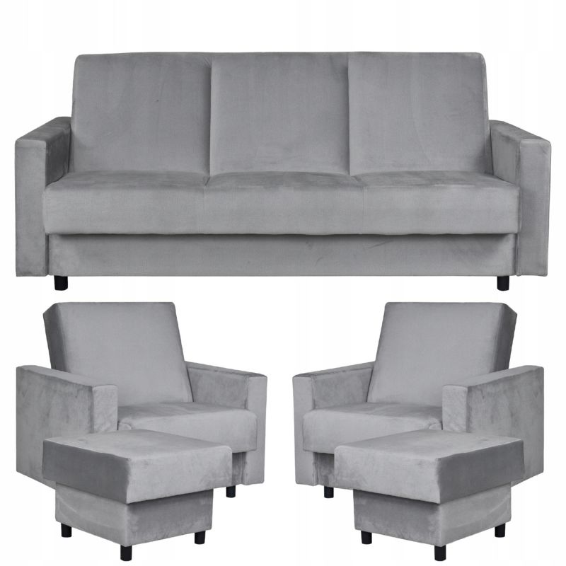 Zestaw mebli do salonu kanapa fotele pufy Family Meble Alicja szary 1szt