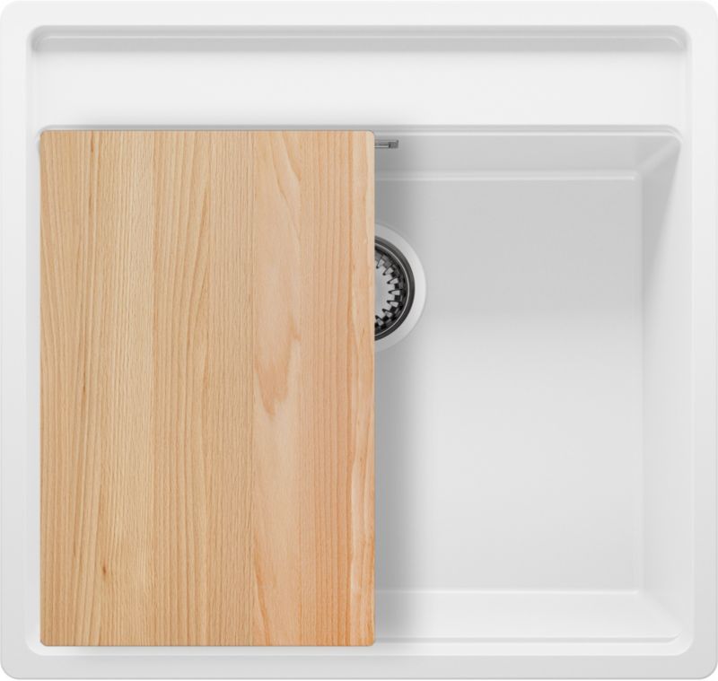 Zlewozmywak Bergen PRIMAGRAN Nablatowy 56x53cm do szafki od 60cm, Biały + Syfon + Deska, S184, 1 szt.