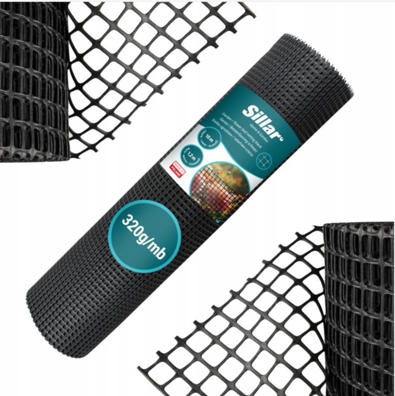Siatka ogrodzeniowa, Sillar, siatka ogrodowa, ochronna, przeciwko kretom, 1.2 m x 10 m, 320g/mb, czarna, 1szt