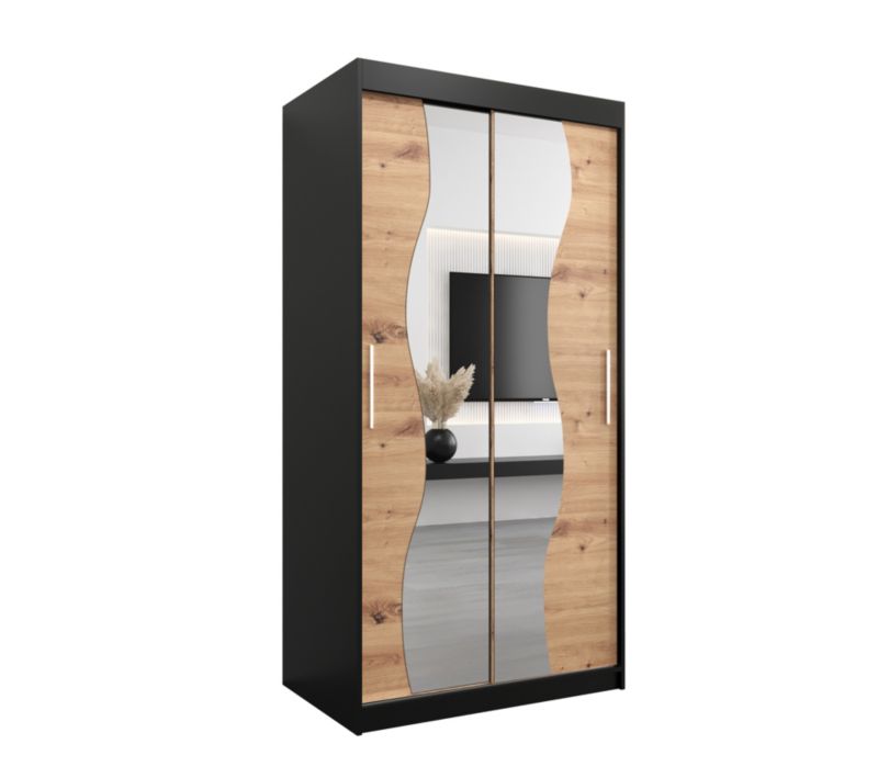 Szafa przesuwna Garderoba Abiks MADRYT 100 czarny mat + dąb artisan 1 szt.