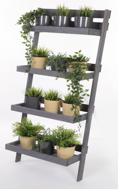 Kwietnik drewniany MODO24 4-poziomowy opierany o ścianę 145x77x23 cm impregnowany szary eko 1 szt.