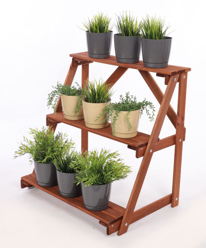Kwietnik drewniany MODO24 regał na doniczki 65 x 65 x 47 cm impregnowany brązowy 1 szt.