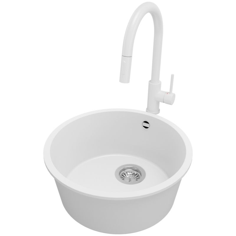 Zlewozmywak podblatowy Valetta PRIMAGRAN 46x46cm do szafki od 50cm, Biały + Bateria 40x20cm + Syfon, S021, 1 szt.