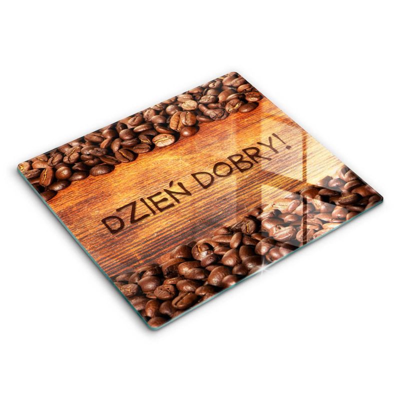 Szklana deska do krojenia Wallfluent 60x52 cm Ziarna Kawy, Napis: Dzień dobry 1 szt.