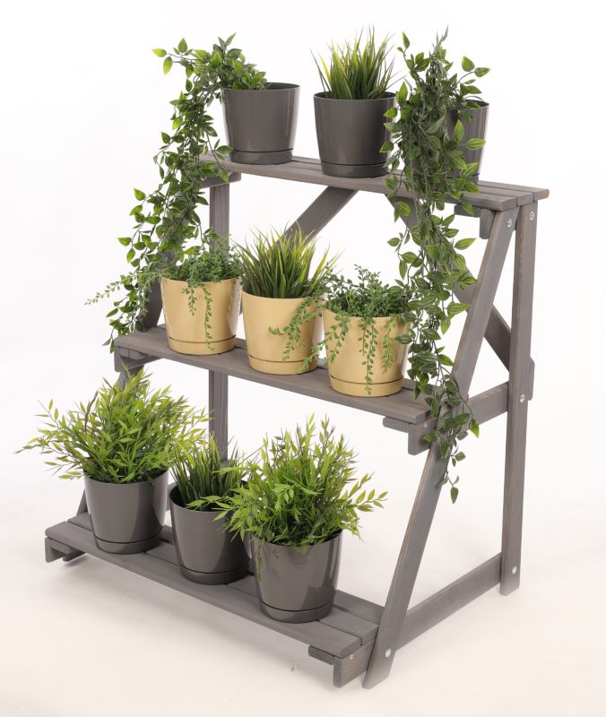 Kwietnik drewniany MODO24 regał na doniczki 65 x 65 x 47 cm impregnowany szary 1 szt.