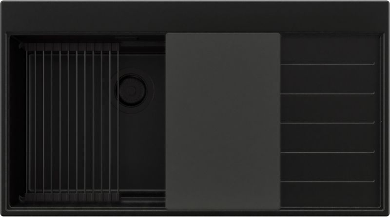 Zlewozmywak Sydney PRIMAGRAN Nablatowy 90x50cm do szafki od 60cm, Cały Czarny + Syfon + Akcesoria, S477, 1 szt.