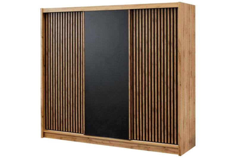 Szafa trzydrzwiowa Bettso Nevada 250 cm z lamelami do sypialni dąb wotan czarny 1szt.