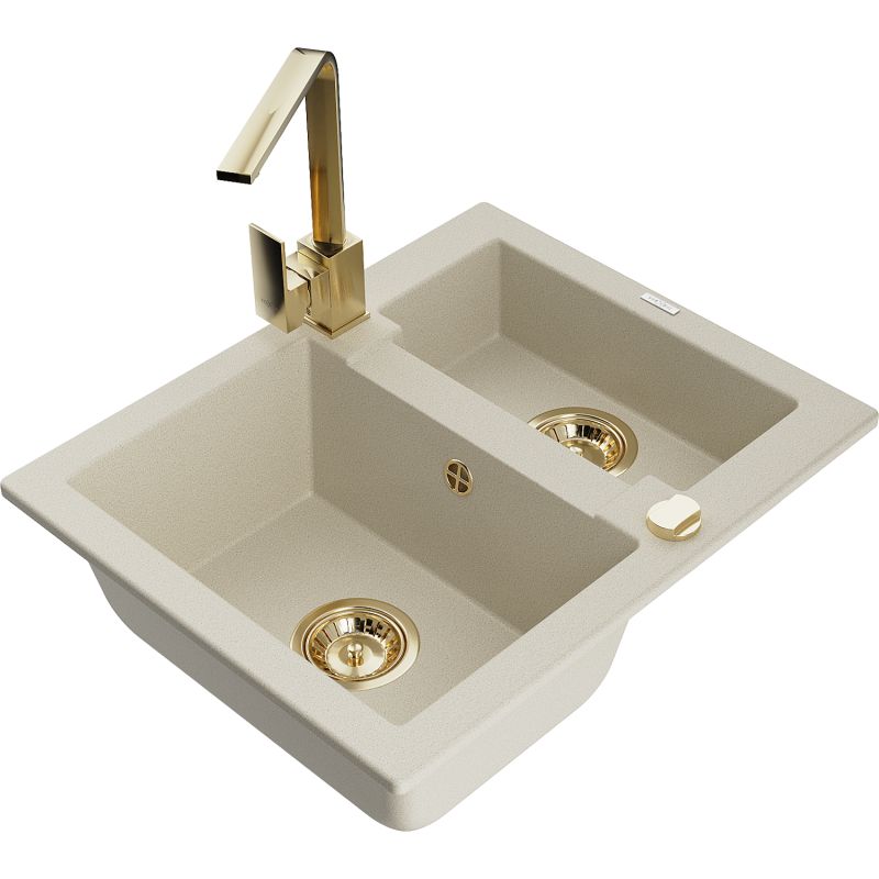 Zlewozmywak granitowy 1.5-komorowy Mexen Carlos z baterią kuchenną Rita biały - 6518-20-670300-70 1 szt.