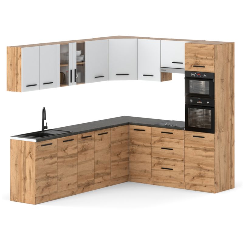 Zestaw Kuchenny Hurtownia-Mebli Z Blatem Kuchnia Marra Narozna 460cm Dąb Wotan Biały Mat/Dąb Wotan 460x47x145 cm 1szt.