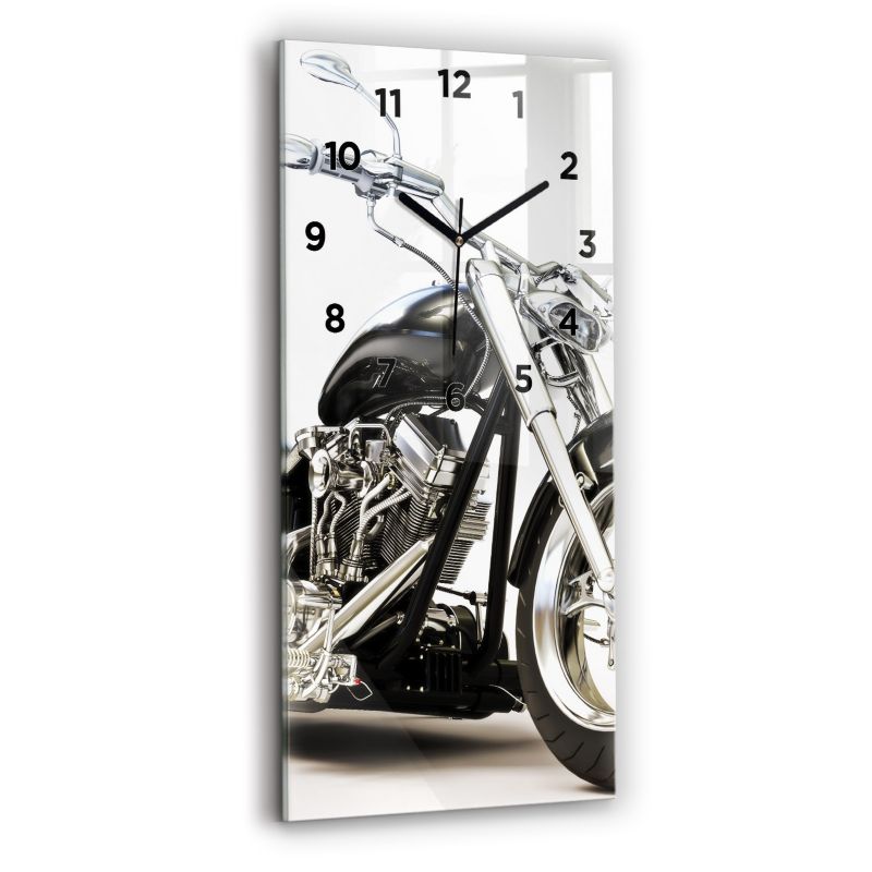 Zegar z czarnymi wskazówkami Wallfluent 30x60 cm Czarny motocykl 1 szt.